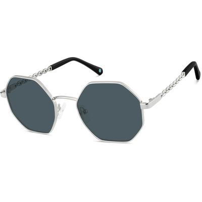 Zenni Geometric Rx Sunglasses Silver Stainless Steel Full Rim Frame