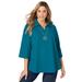 Plus Size Women's Knit Crepe Trapeze Tunic by Jessica London in Deep Teal (Size 2X)