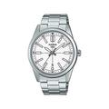 Casio MTP-VD02D-7E Men's Stainless Steel White Dial 3-Hand Analog Sporty Watch, white, Quartz Movement