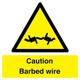 Schild mit Aufschrift "Caution Barbed Wire", 600 x 600 mm, S60