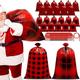 Cholemy 24 Pcs 56" Jumbo Christmas Gift Bags Large Christmas Plastic Drawstring Extra Large Gift Bags Red and Black Buffalo Plaid Gift Bag with Ribbon Cords for Christmas Decoration Engagement Parties