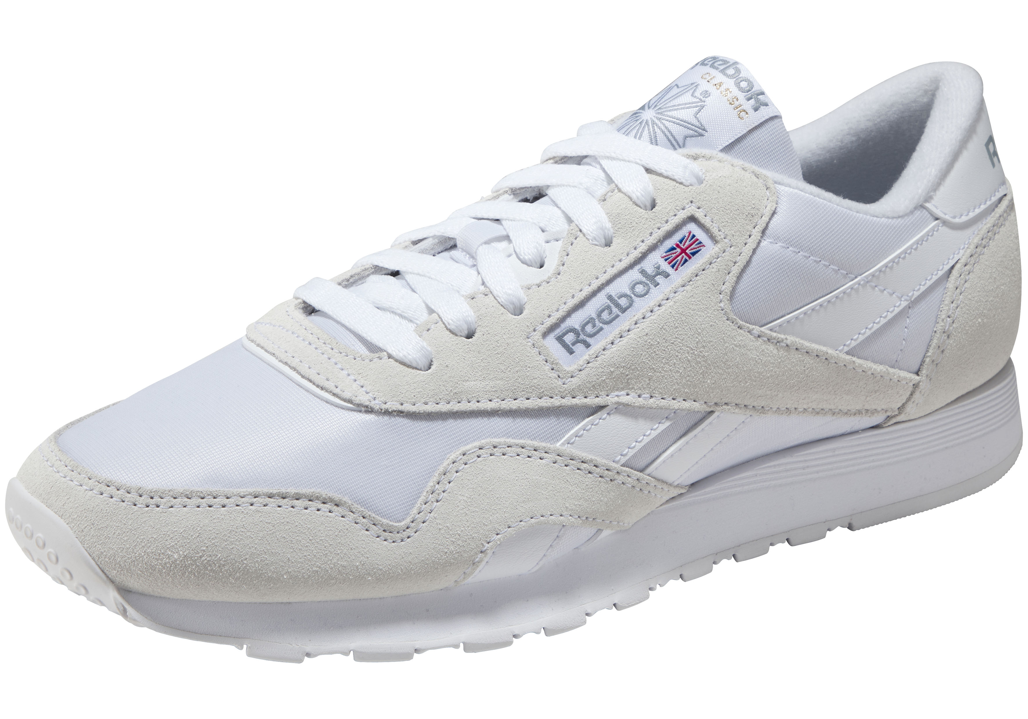 Sneaker REEBOK CLASSIC "CL NYLON", Herren, Gr. 41, weiß (weiß, beige), Leder, Textil, Schuhe Sneaker