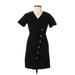 Ann Taylor Casual Dress - Mini V Neck Short sleeves: Black Print Dresses - Women's Size 00 Petite