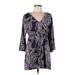 INC International Concepts Casual Dress - Mini V-Neck 3/4 sleeves: Purple Print Dresses - Women's Size Medium - Paisley Wash