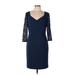 Alex Evenings Casual Dress - Sheath V-Neck 3/4 sleeves: Blue Solid Dresses - Women's Size 10