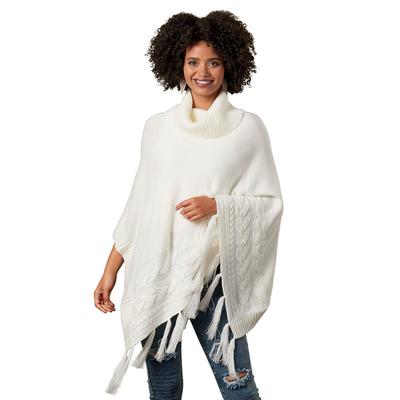 Masseys Asymmetrical Tassel Poncho (Size One Size Womens) Cream, Acrylic