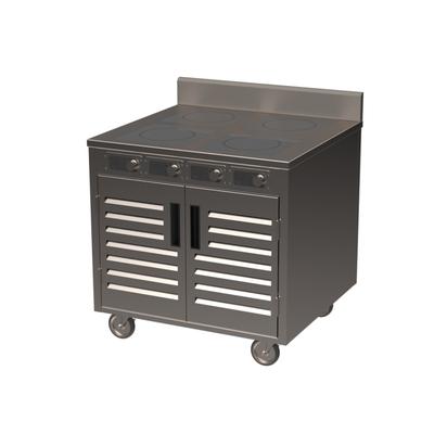 Spring USA BOH-1800DC 36" Mobile Cooking Cart w/ 4 Induction Burners, Silver, 110/120 V