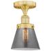 Cone 6.25" Wide Satin Gold Semi.Flush Mount With Plated Smoke Glass Sh