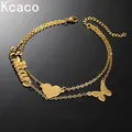 Kcaco Custom Stainless Steel Double layers Women Name Bracelet with Heart Butterfly Personalized