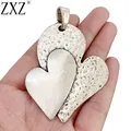 ZXZ 2pcs Tibetan Silver Large Double Heart Charms Pendants for Necklace Jewelry Making Accessories