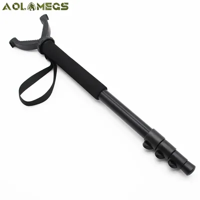 Aluminum Hunting Shooting Accessory V Shaped Rotating Yoke Monopod Telescopic Shooting Stick Hunting Stick with Shoulder Strap
