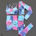 1/2/3Pcs Women Dye Sportswear Yoga Set Workout Leggings Push Up Pant Gym Shorts Seamless Fitness