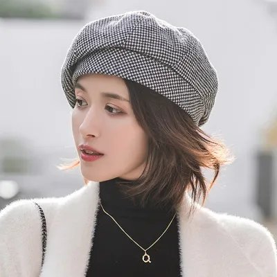 Einfache Frauen baskenmütze Für Elegante dame Winter Weibliche Baumwolle Hüte Plaid Vintage