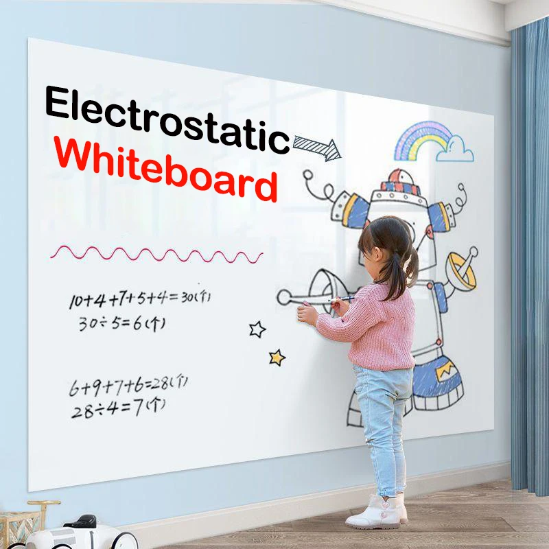 Breite: 45 cm. Wiederverwendbare statische Whiteboard-Folie, die sich an Wänden befestigt, ohne Beschädigungen zu verursachen. Einfach anzubringen und zu entfernen. Trocken abwischbare Image