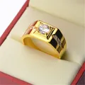 Solitario anello maschile 24KT oro 925 Sterling silver AAA zircone cz fidanzamento fedi nuziali