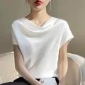 T-shirt da donna in seta T-shirt estiva girocollo a maniche corte T-shirt casual con fondo in tinta