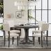 5-Pieces Set, Round Wood Table with Curved Trestle Legs and 4 Upholstered Chairs for Dining Living Room, Dark Grey