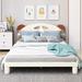 Cream White Full Size Platform Bed w/ Bear Ears Shaped Upholstered Bed