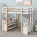 Wood Twin Size Loft Bed with 2 Seats and a Ladder, 4 Columns Decoration & Safety Guardrail, White