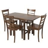 5-Piece Wood Square Drop Leaf Extendable Dining Table Set with 4 Ladder Back Chairs for Breakfast Nook, Small Places