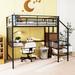 Stylish Metal Frame Full Size Metal Loft Bed with Desk and Lateral Storage Ladder