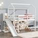 Twin Size Wood House Loft Bed with Slide, Storage Shelves and Light with Underbed Big Open Storage Space