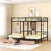Full Over Twin & Twin Triple Multi-Functional Bunk Bed Metal Frame With Drawers, Desks And Shelves, Black