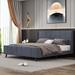 Queen Size Velvet Upholstered Platform Bed w/ Tufted Headboard, Grey