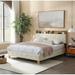 Queen Size Bed Frame Upholstered Platform Bed with Outlet & USB Ports, Wooden Platform Bed with Headboard and Shelf, Beige