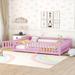 Full Size Upholstered Floor Bed w/ Door Kids Bed, Platform Bed, Pink