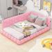 Full Size Upholstered Daybed, Teddy Full Bed Frame with USB Ports and LED Belt, Sofa Bed Frame Floor Bed for Living Room Bedroom