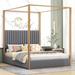 Queen Size Canopy Platform Bed with Upholstered Headboard and Metal Frame