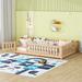 Full Size Upholstered Floor Bed w/ Door Kids Bed, Platform Bed, Natural