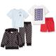 Amazon Essentials Jungen Jogginganzug, T-Shirts, Shorts Zum Kombinieren Outfit/Geschenksets, Blassblau/Rot/Schwarz Kariert/Weiß Videospieler, 4 Jahre