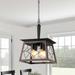 Dextrus Farmhouse Vintage Chandelier Rustic Pendant Light Industrial Hanging Light Fixture for Dining Room Kitchen Island Wrought Iron Square 4 Lights E26 UL Listed Black+Brown