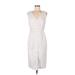 BB Dakota Casual Dress - Sheath V-Neck Sleeveless: White Stripes Dresses - Women's Size 8