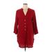 Shein Casual Dress - Shift V Neck 3/4 sleeves: Red Solid Dresses - Women's Size X-Large