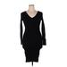 Forever 21 Casual Dress - Bodycon V Neck Long sleeves: Black Solid Dresses - Women's Size 0X Plus