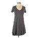 Lulus Casual Dress - A-Line V Neck Short sleeves: Gray Print Dresses - Women's Size Small