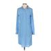 J. McLaughlin Casual Dress - Shirtdress Collared Long sleeves: Blue Solid Dresses - Women's Size X-Small