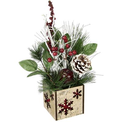 Winterliche Kunstpflanze I.GE.A. "Weihnachtsgesteck mit Apfel im Topf, winterliches Arrangement", grün (grün, rot), H:26cm Ø:15cm, Kunststoff, Polyester, Kunstpflanzen, Kunstblumen-Gesteck mit Zapfen, Beeren und Dekozweigen, Weihnachtsdeko Image