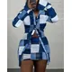 Two Piece Set Women Outfit 2023 Summer Fashion Denim Look Print Ruched Long Sleeve Turn-Down Collar