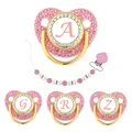 Pink Newborn Pacifier Clip Chain 26 Letters Baby Dummy Soother Holder Silicone Princess Infant