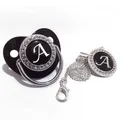 New Name Initials Baby Pacifier and Clip Luxury Black Bling Alphabet Letter Baby Toys Pacifier