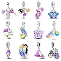 100% Sterling Silber lila Farbe Serie Chamäleon Schmetterling Ballon Charms Perlen passen Pandora