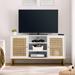 47 Inch Mid Century Modern White TV Stand with Adjustable Shelf, Rattan TV Stands, Entertainment Cabinet