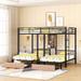 Full Over Twin & Twin Metal Triple Bunk Bed with Drawers,Desks and Shelves