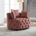 Classical Barrel Chair Leisure Sofa Chair Round Button Carved Back Accent Chaise Lounges Modern Club Sofa, Pink