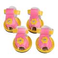 ABBA 4pcs Summer Breathable Pets Dog Shoes PU Leather Floral Sandals Anti-slip Shoes Pet Supplies (Yellow) - Size 5