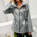 WNG Women s Hooded Waterproof Zipper Windproof Waterproof Raincoat Waist Jacket